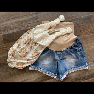 Motherhood Maternity shorts & summer floral tank